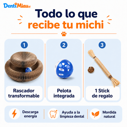 RascaMiau 360™ | Rascador Interactivo Transformable con Pelota